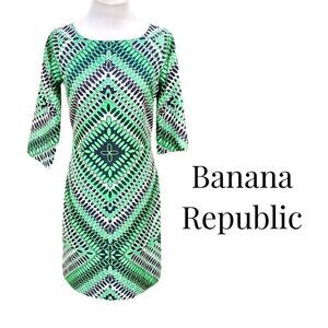 BANANA REPUBLIC Bateau Neck Geometric Sheath Dress in Emerald Green Sz 0 EUC